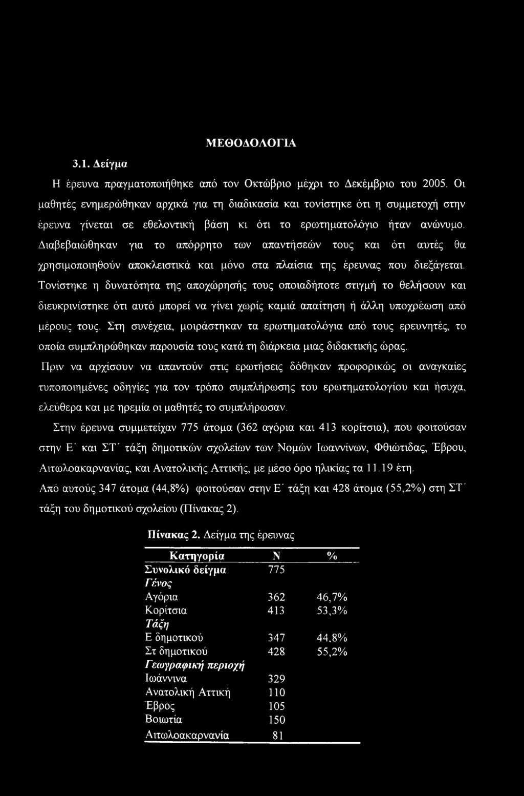 Διαβεβαιώθηκαν για το απόρρητο των απαντήσεών τους και ότι αυτές θα χρησιμοποιηθούν αποκλειστικά και μόνο στα πλαίσια της έρευνας που διεξάγεται.