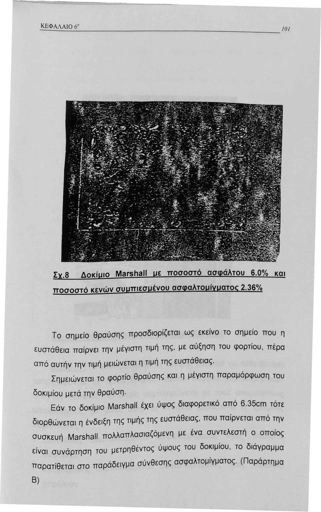 ΚΕΦΑΛΑΙΟ 6 ----.:::_: 0 Σχ.8 Δοκίμιο Marshall με ποσοστό ασφάλτου 6.0% και ποσοστό κενών συμπιεσμένου ασφαλτομίγματος 2.
