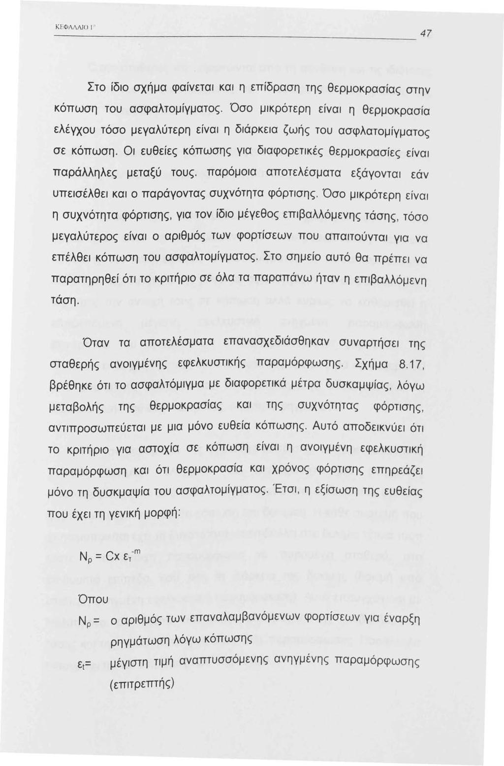 Κ ΕΦΛΛΑ Ι U Ι " ~~~~~~~~~~~~~~~~~~~~~~~~~-47 Στο ίδιο σχήμα φαίνεται και η επίδραση της θερμοκρασίας στην κόπωση του ασφαλτομίγματος.