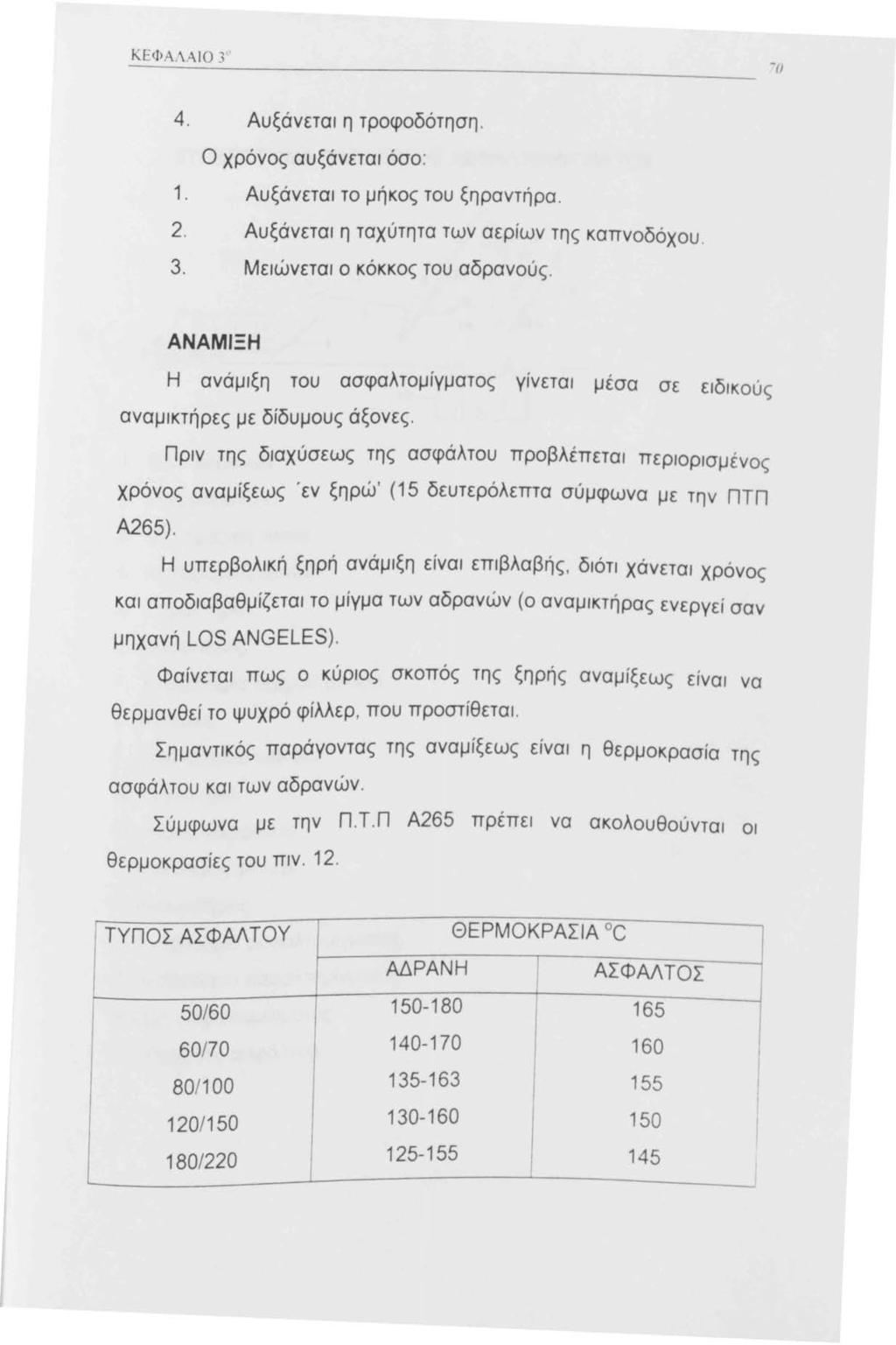 ΚΕΦΑΛΑΙΟ 3'' 4. Αυξάνεται η τροφοδότηση. Ο χρόνος αυξάνεται όσο :. Αυξάνεται το μήκος του ξηραντήρα. 2. Αυξάνεται η ταχύτητα των αερίων της καπνοδόχου. 3. Μειώνεται ο κόκκος του αδρανούς.