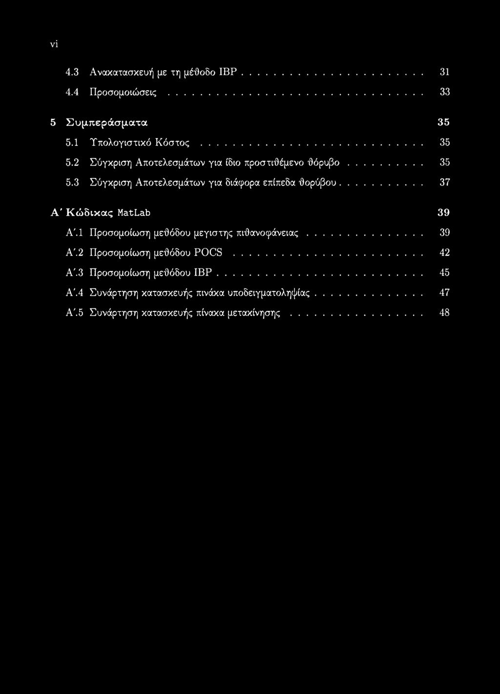 .. 37 Α' Κώδικας MatLab 39 Α'.Ι Προσομοίωση μεθόδου μεγίστης πιθανοφάνειας... 39 Α'.2 Προσομοίωση μεθόδου POCS... 42 Α'.