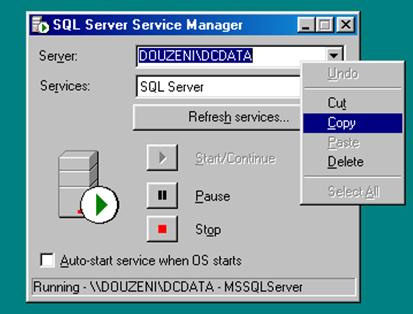 ΣΗΜΕΙΩΣΗ 1 Εάν δεν γνωρίζετε το όνομα του διακομιστή SQL, μπορείτε να το δείτε πηγαίνοντας με το mouse στο εικονίδιο SQL Server της εφαρμογής που βρίσκεται στο Status