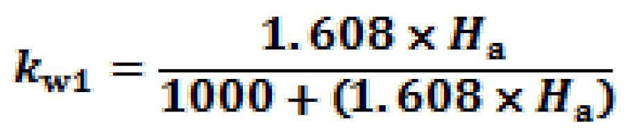 Χρησιμοποιείται η ακόλουθη εξίσωση για τον υπολογισμό του k w : όπου: όπου: H a η υγρασία του αέρα εισαγωγής [g νερού ανά kg ξηρού αέρα] c CO2 η συγκέντρωση CO 2 σε ξηρή βάση [%] c CO η συγκέντρωση