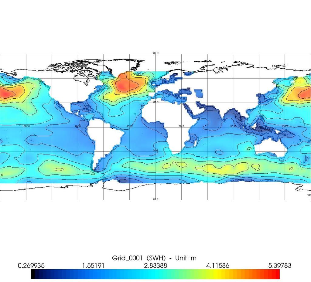 Εικόνα 5-68: Παγκόσμιος χάρτης Σημαντικού Ύψους Κύματος (MSWH)