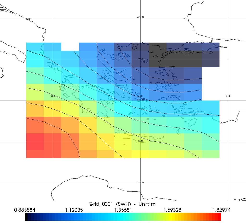 Εικόνα 5-70: Χάρτης Σημαντικού Ύψους Κύματος (MSWH) από gridded δεδομένα