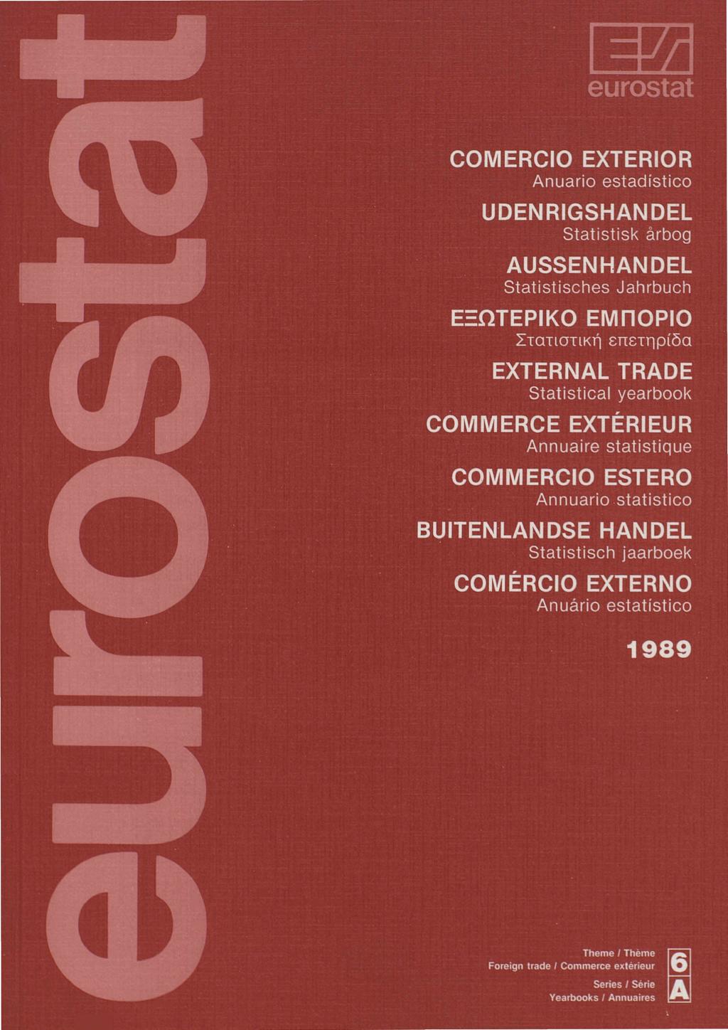 eurostat COMERCIO EXTERIOR Anuario estadístico UDENRIGSHANDEL Statistisk årbog AUSSENHANDEL Statistisches Jahrbuch ΕΞΩΤΕΡΙΚΟ ΕΜΠΟΡΙΟ Στατιστική επετηρίδα EXTERNAL TRADE Statistical yearbook COMMERCE