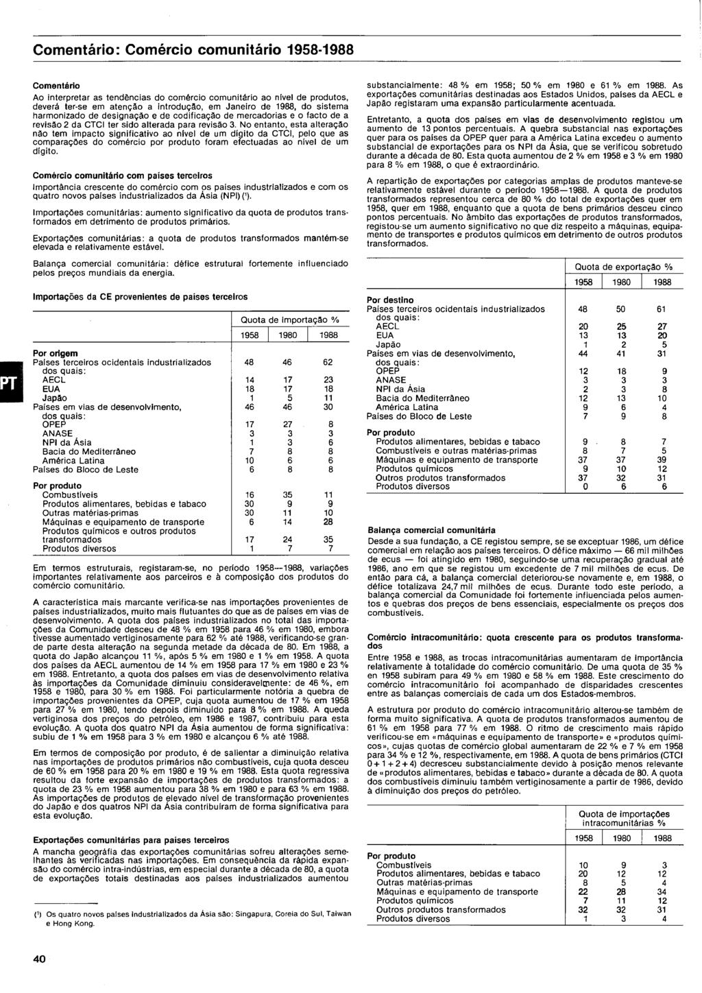 Comentário: Comércio comunitário - Comentário Ao interpretar as tendências do comércio comunitário ao nível de produtos, deverá ter-se em atenção a introdução, em Janeiro de, do sistema harmonizado