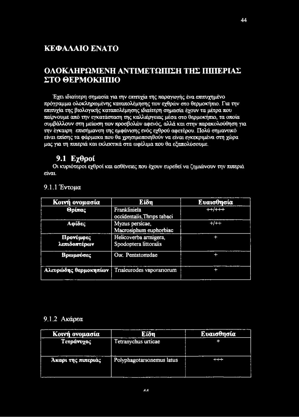 Για την επιτυχία της βιολογικής καταπολέμησης ιδιαίτερη σημασία έχουν τα μέτρα που παίρνουμε από την εγκατάσταση της καλλιέργειας μέσα στο θερμοκήπιο, τα οποία συμβάλλουν στη μείωση των προσβολών