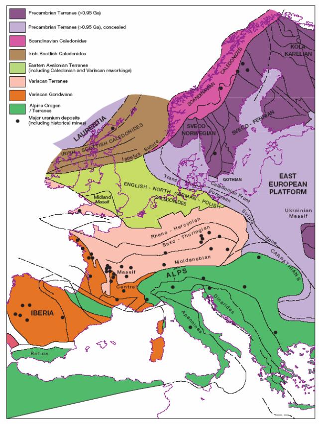 Περιοχές Έρευνας 30 Σχήµα 2.1: Απλοποιηµένος χάρτης µε τις κύριες ορογενετικές ζώνες της Ευρώπης από το Προκάµβριο και το Φανεροζωϊκό.