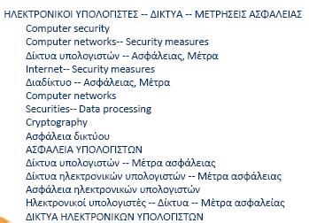 Παράδειγμα από Συλλογικό Κατάλογο Ασφάλεια υπολογιστών ή Ασφάλεια ηλεκτρονικών
