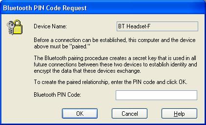 5 Κάντε κλικ στην ένδειξη "Bluetooth PIN Code Required". 1. Εισάγετε τον κωδικό pin για τη συσκευή. 2. Κάντε κλικ στο "OK".