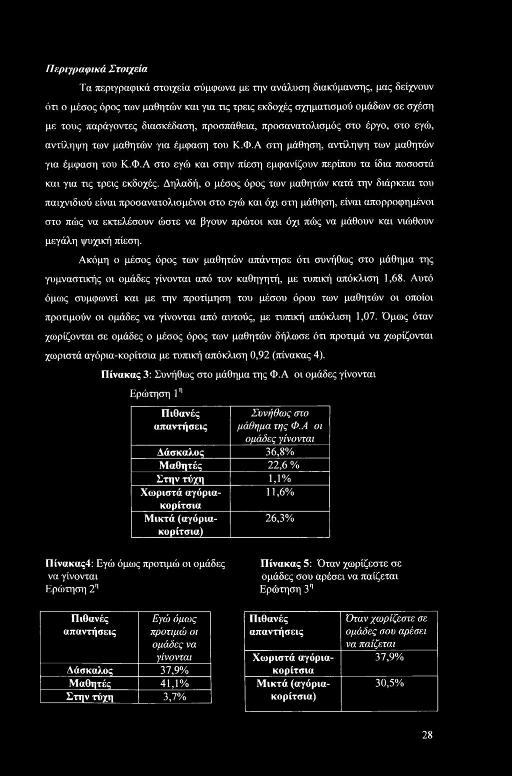 Δηλαδή, ο μέσος όρος των μαθητών κατά την διάρκεια του παιχνιδιού είναι προσανατολισμένοι στο εγώ και όχι στη μάθηση, είναι απορροφημένοι στο πώς να εκτελέσουν ώστε να βγουν πρώτοι και όχι πώς να
