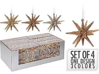 HANGING DECORATION GLITTERED STAR, SET OF 4PCS, COLOUR: SILVER, SIZE: 6.5X6.