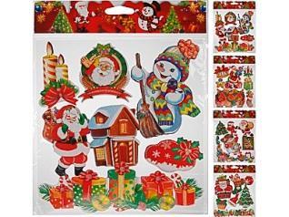 767912210 WINDOW STICKER XMAS DESIGN, FULL COLOUR, 4 ASSORTED DESIGN: TREE, GUIRLANDE, WREATH AND BELLS, SIZE: 64X80CM FOR STICKER SHEET, EACH PIECE PACK WITH OPP BAG, ASS.