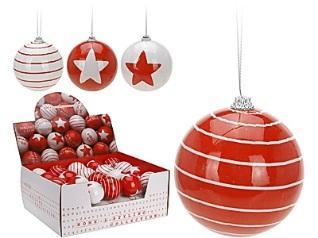 ACS200010 XMAS BALL, MATERIAL: PP, SIZE: 100MM, COLOUR: SILVER, WEIGHT: 32 GRAM, WITH SILVER HANGER, 2 ASSORTED DESIGNS: SHINY AND SHINY WITH GLITTER STRIPES, EACH WITH ROUND HANGTAG (DIA 4CM) WITH