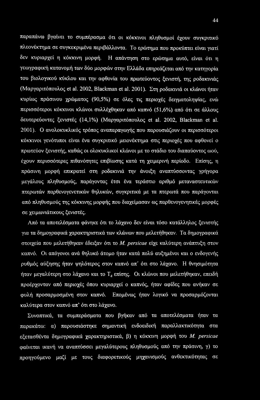(Μαργαριτόπουλος et al. 2002, Blackman et al. 2001).