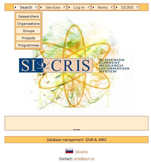 Εικόνα 12. Παρουσίαση του συστήματος SICRIS, CRIS της Σλοβενίας Αναζήτηση project πληκτρολογώντας «Search term».