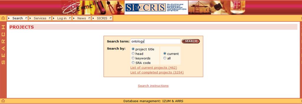 Εικόνα 13. Παράδειγμα αναζήτησης project στο σύστημα SI CRIS Στα αποτελέσματα της αναζήτησης με βάση π.χ.