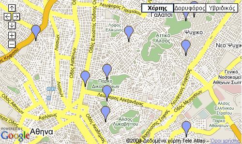 Στο επόμενο παράδειγμα δημιουργούνται εικονίδια με τη χρήση του Google RideFinder, "mini" marker.