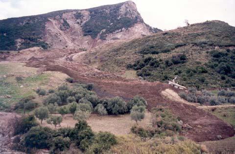 Κεφ.8: Κατολισθητικά Φαινόµενα 56 Εικόνα 8.4: Γενική άποψη της κατολίσθησης του 2001 (Κούκης, Σαµπατακάκης 2003) 8.3.2. Ενδείξεις µετακινήσεων στην οικιστική ζώνη Καρυάς Ν.
