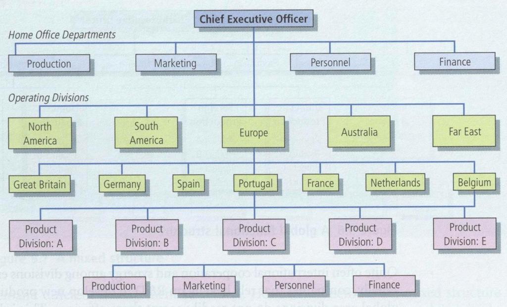 Global area structure Η κύρια διοικητική ευθύνη και το σύνολο των λειτουργιών (παραγωγή, μάρκετινγκ, χρηματοοικονομικά, κλπ.