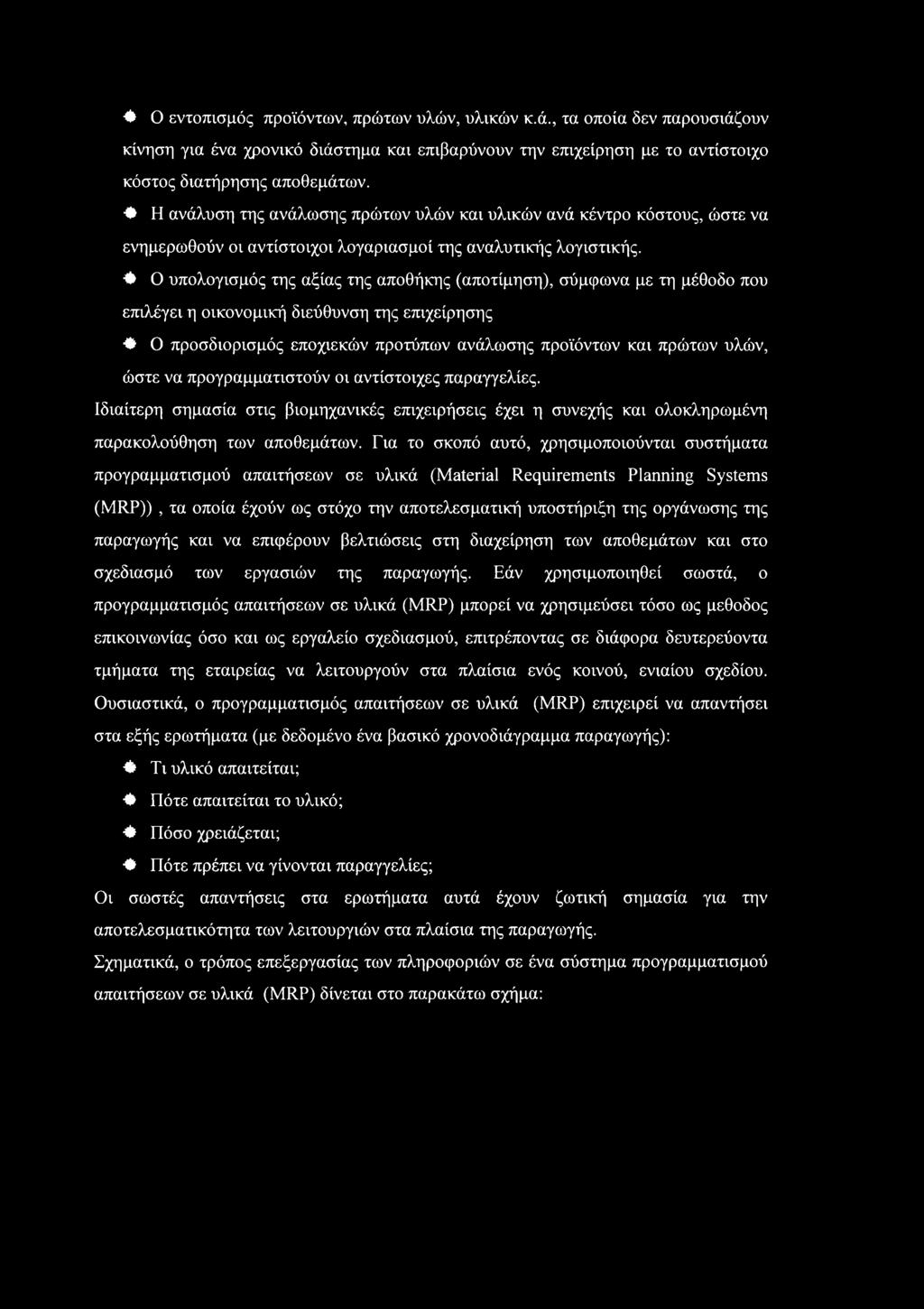 Ο υπλγισμός της αξίας της απθήκης (απτίμηση), σύμφωνα με τη μέθδ πυ επιλέγει η ικνμική διεύθυνση της επιχείρησης Ο πρσδιρισμός επχιεκών πρτύπων ανάλωσης πρϊόντων και πρώτων υλών, ώστε να