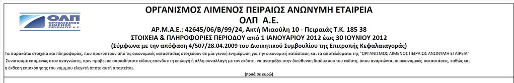 ΣΤΟΙΧΕΙΑ & ΠΛΗΡΟΦΟΡΙΕΣ ΠΕΡΙΟΔΟΥ ΑΠΟ 1 Η