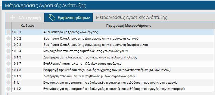δήλωσης του κάθε Μέτρου/ Δράσης σε επίπεδο αγρού, στάβλου και αίτησης.