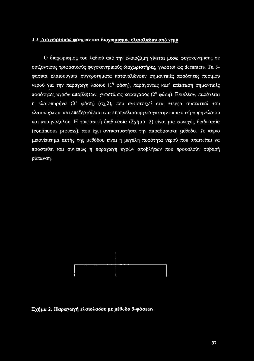 Τα 3- φασικά ελαιουργικά συγκροτήματα καταναλώνουν σημαντικές ποσότητες πόσιμου νερού για την παραγωγή λαδιού (1η φάση),
