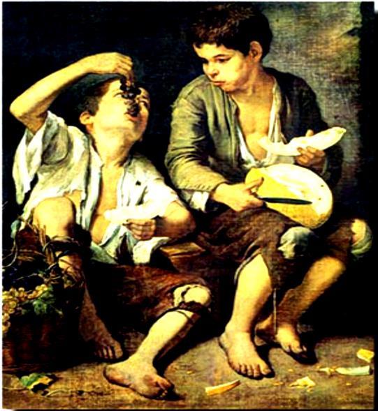 θέματος,αντικειμενική και αμερόληπτη κρίση. Μουρίλο, Αγόρια που τρώνε σταφύλι και πεπόνι, Alte Pinakothek, Μόναχο, Γερμανία.