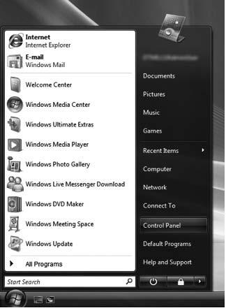 Windows Vista 1.Κάντε κλικ στο πλήκτρο έναρξης στην κάτω δεξιά γωνία της οθόνης σας και κάντε κλικ στο Control Panel («Πίνακας Ελέγχου») 2.