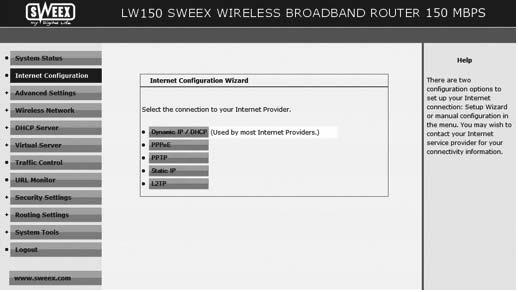 Θα εμφανιστεί η οθόνη Internet Configuration Wizard (Οδηγός Ρύθμισης Παραμέτρων Διαδικτύου): Μπορείτε τώρα να προχωρήστε με την προηγμένη εγκατάσταση, χρησιμοποιώντας μια από τις ρυθμίσεις παραμέτρων