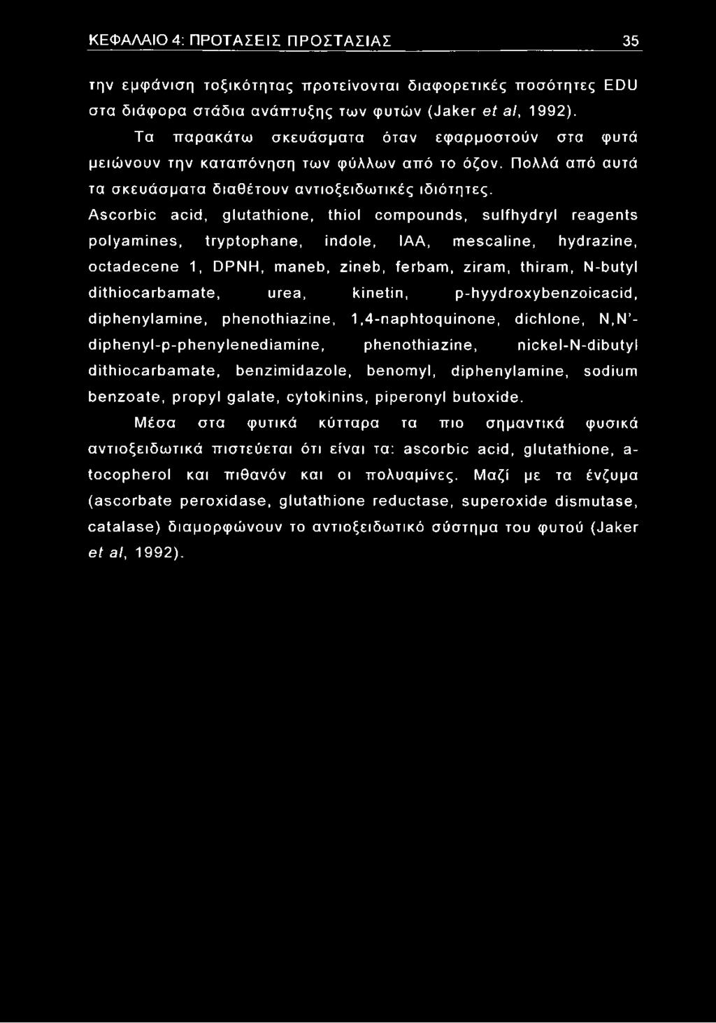 Ascorbic acid, glutathione, thiol compounds, sulfhydryl reagents polyamines, tryptophane, indole, IAA, mescaline, hydrazine, octadecene 1, DPNH, maneb, zineb, ferbam, ziram, thiram, N-butyl