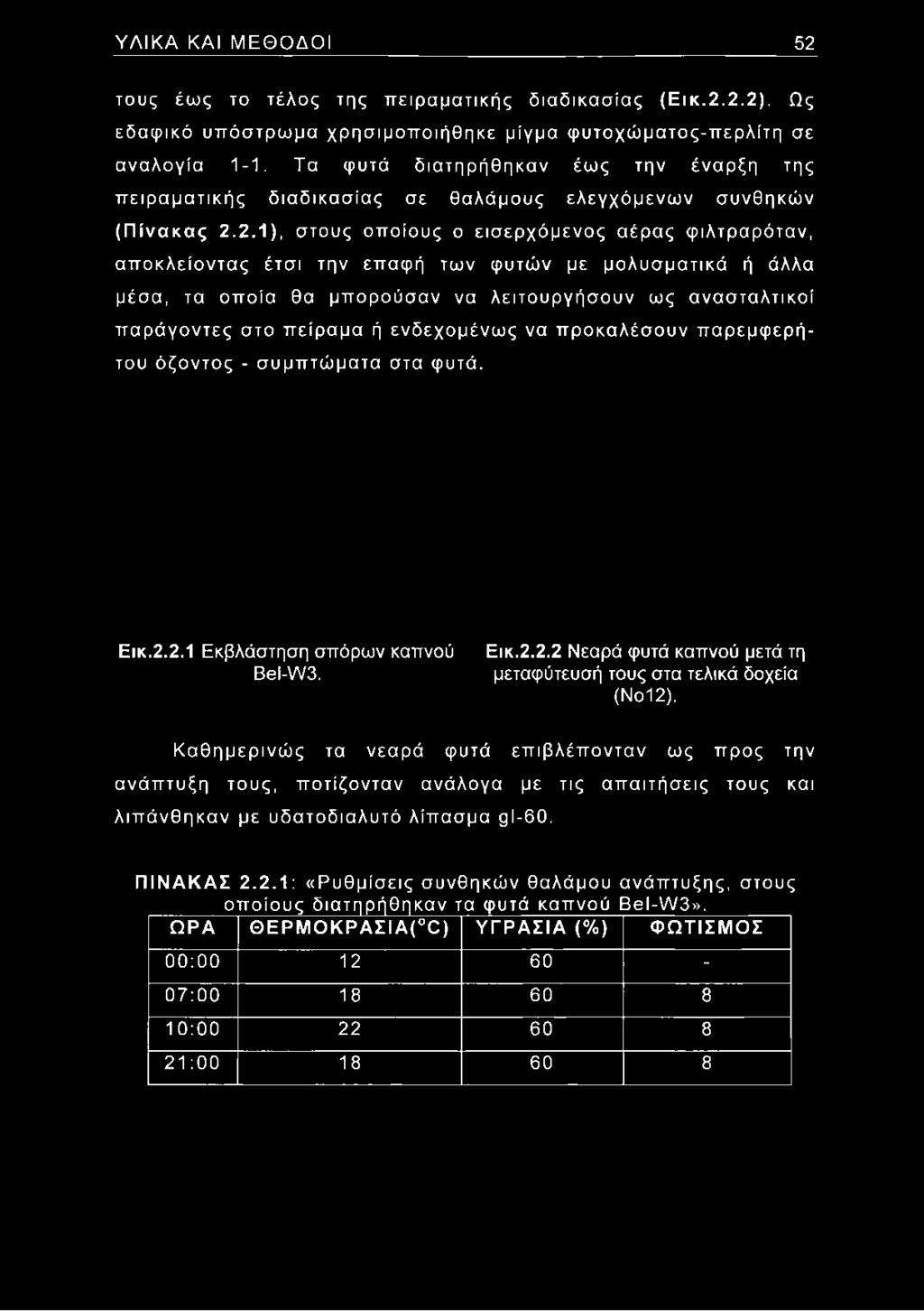 2.1), στους οποίους ο εισερχόμενος αέρας φιλτραρόταν, αποκλείοντας έτσι την επαφή των φυτών με μολυσματικά ή άλλα μέσα, τα οποία θα μπορούσαν να λειτουργήσουν ως