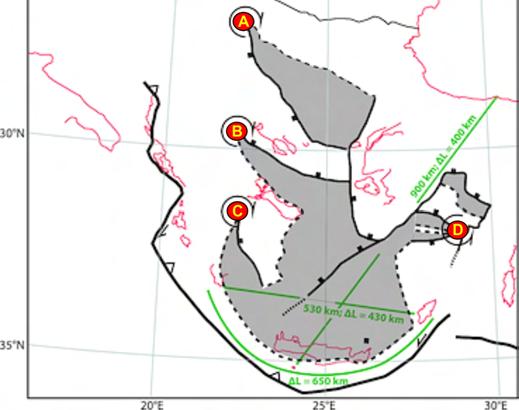 Εισαγωγή 25 mya 15 mya Present Εικόνα Α8: Σχηματική απεικόνιση σε τρία «στιγμιότυπα» της εξέλιξης του ελλαδικού χώρου.