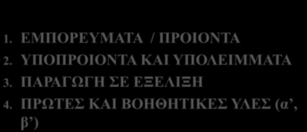 ΑΠΟΘΕΜΑΤΑ 1. ΕΜΠΟΡΕΥΜΑΤΑ / ΠΡΟΙΟΝΤΑ 2.