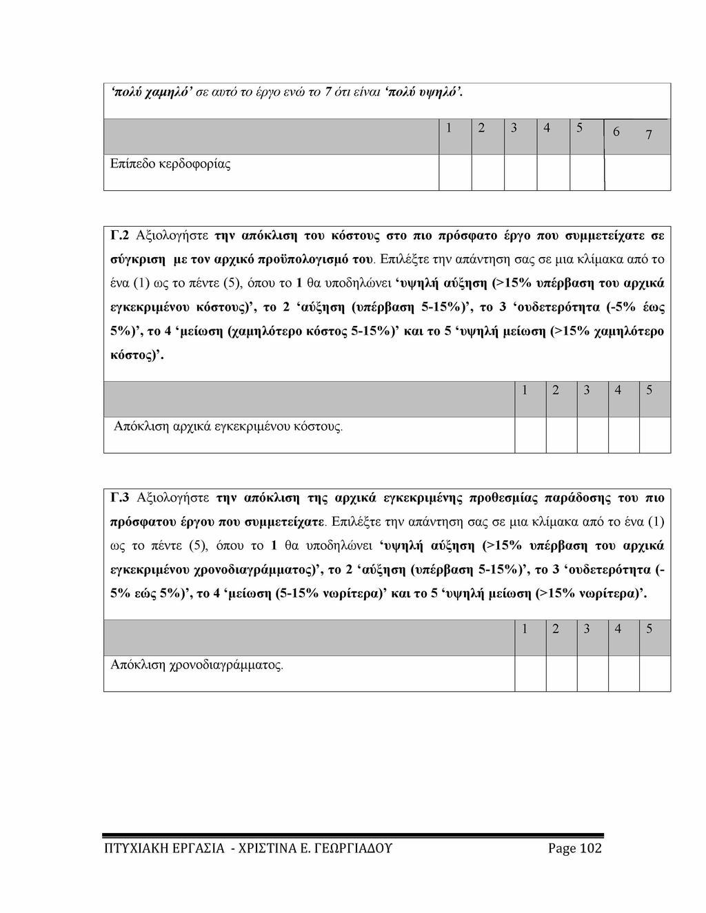 πολύ χαμηλό σε αυτό το έργο ενώ το 7 ότι είναι πολύ υψηλό. 1 2 3 4 5 6 7 Επίπεδο κερδοφορίας Γ.