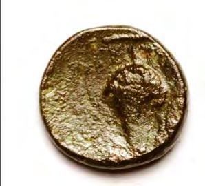 π.χ.) από το στρώμα καταστροφής του Χ11. β) Νόμισμα Εφέσου (387-295 π.χ.) από τομή στο δάπεδο του Χ12 γ) Νόμισμα Σικυώνος (περίπου 330-270 π.