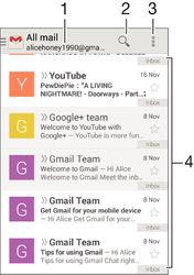 1 Προβάλετε μια λίστα όλων των λογαριασμών Gmail και των πρόσφατων φακέλων 2 Πραγματοποιήστε αναζήτηση για μηνύματα email 3 Πρόσβαση σε ρυθμίσεις και
