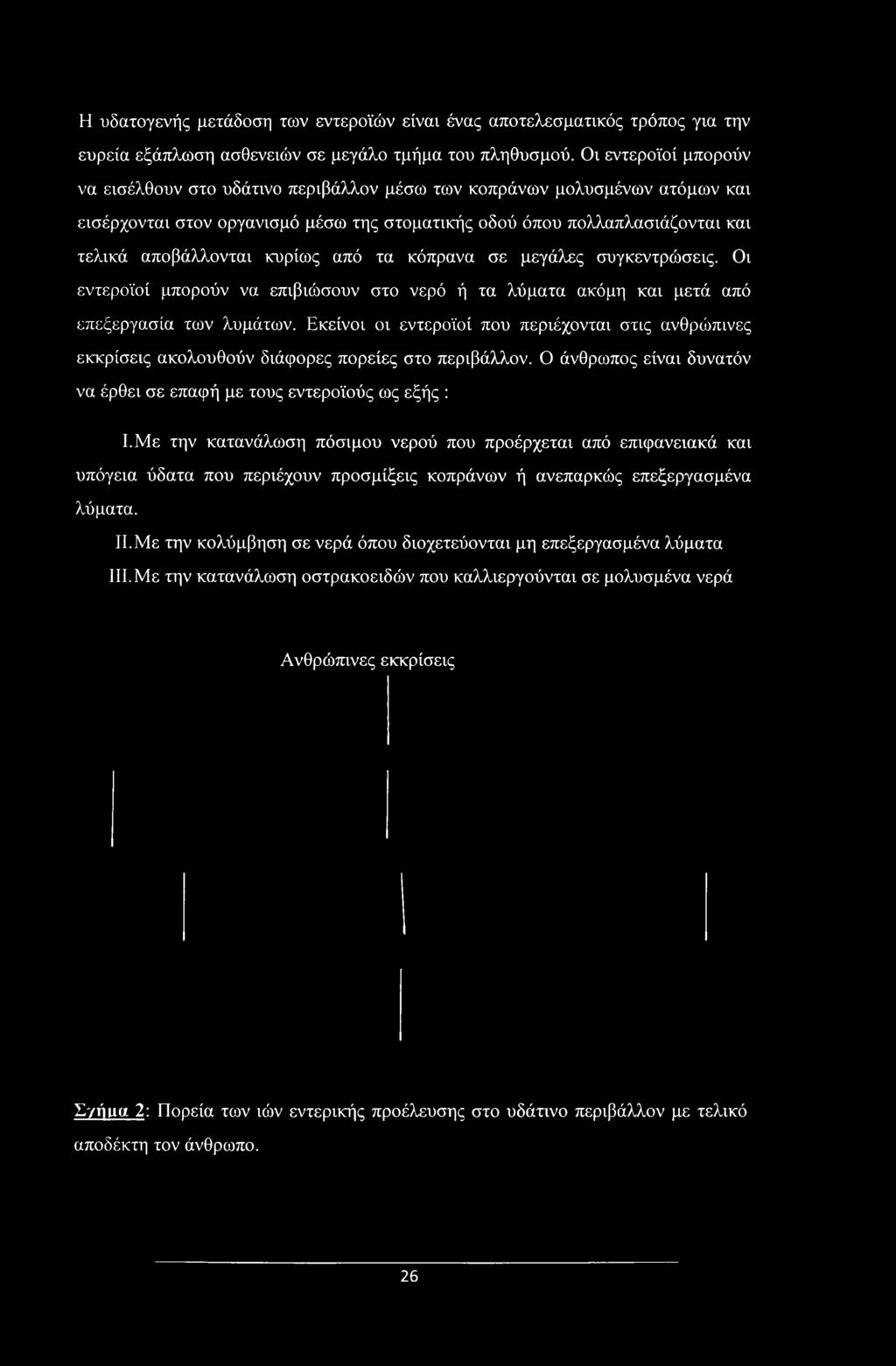 κυρίως από τα κόπρανα σε μεγάλες συγκεντρώσεις. Οι εντεροϊοί μπορούν να επιβιώσουν στο νερό ή τα λύματα ακόμη και μετά από επεξεργασία των λυμάτων.