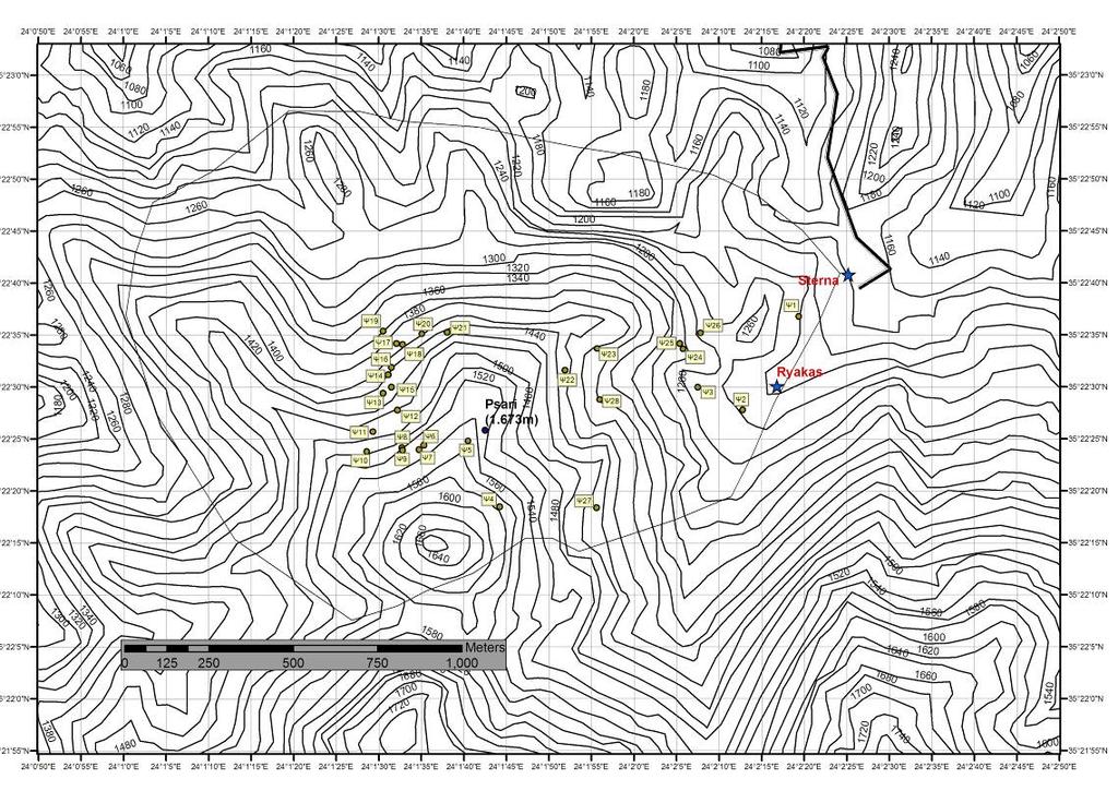 Η περιοχή: Η περιοχή στην οποία θα πραγματοποιηθεί η έρευνα περιλαμβάνει το λόφο Ψαρρί. Είναι σπηλαιολογικά ανεξερεύνητη περιοχή και και καταλαμβάνει έκταση περίπου 1,5 τ.χ.. Το υψόμετρο κυμαίνεται μεταξύ 1.