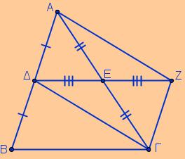 ΑΒ Γ (υπόθεση) Βˆ (εντός εναλλάξ των παραλλήλων ΑΒ, Γ πυ τέµννται από τη Β ) ˆ Β Β τα τρίγωνα ΑΒ και ΒΓ άρα: Βˆ ˆ συνεπώς: ΒΓ // Α (τεµνόµενες απ τη Β σχηµατίζυν εντός εναλλάξ γωνίες ίσες) άρα τ ΑΒΓ