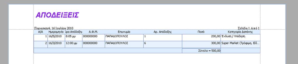 Επιλέγοντας το πλήκτρο δίνεται δυνατότητα διαγραφής των εγγραφών αποδείξεων και εμφανίζεται μήνυμα επιβεβαίωσης της ενέργειας.