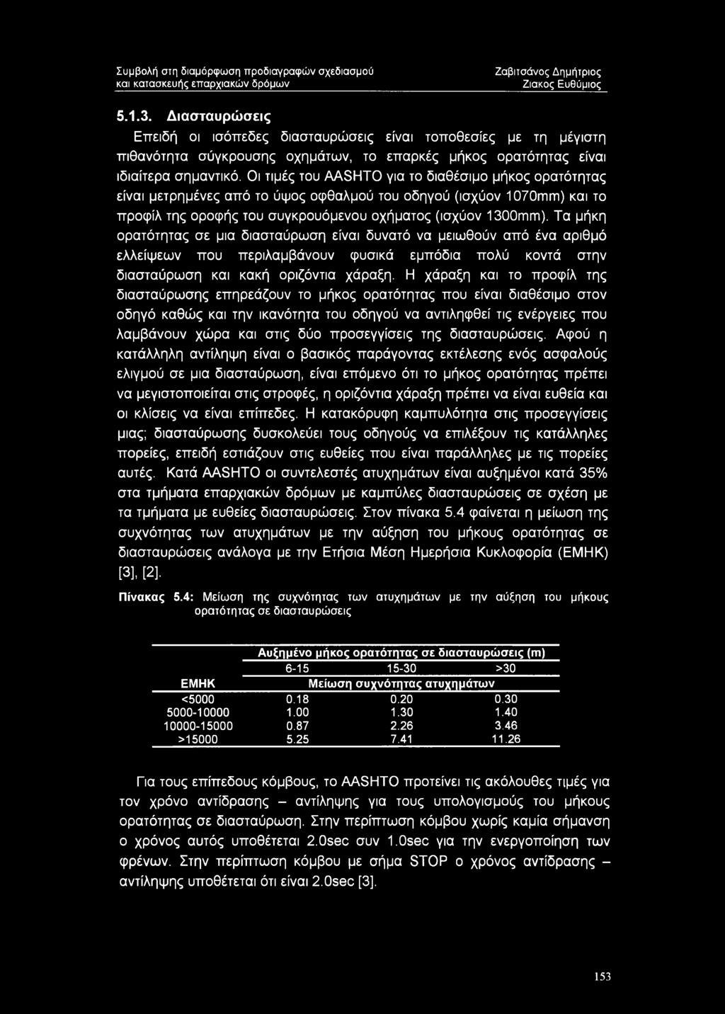 Οι τιμές του AASHTO για το διαθέσιμο μήκος ορατότητας είναι μετρημένες από το ύψος οφθαλμού του οδηγού (ισχύον 1070ιππι) και το προφίλ της οροφής του συγκρουόμενου οχήματος (ισχύον 1300πιπι).