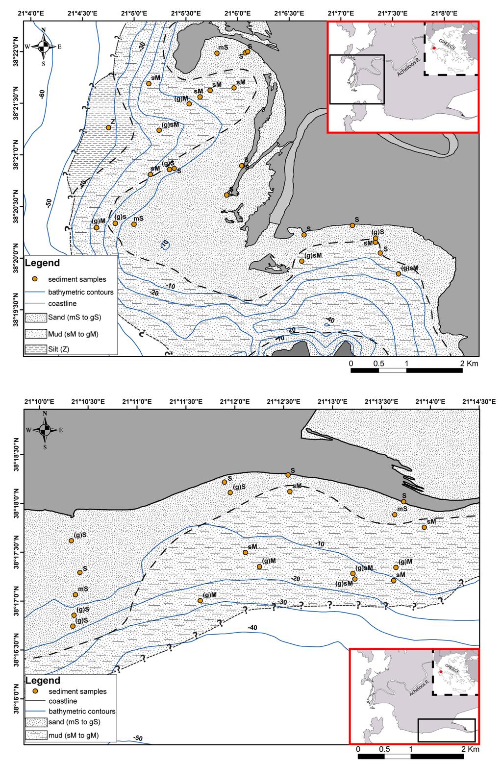 Εικόνα 6: Ιζηματολογικός χάρτης του υποθαλάσσιου δέλτα της Δυτικής περιοχής