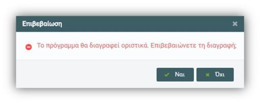 Εμφανίζεται μήνυμα επιβεβαίωσης για την ολοκλήρωση της διαγραφής. 6.