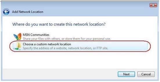 7) Στο επόμενο πλαίσιο διαλόγου Προσθήκη θέσης δικτύου (Add Network Location),