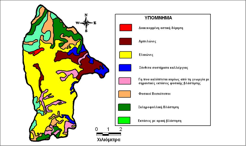 Εικόνα 26 : Χάρτης της κάλυψης και χρήσης γης της λεκάνης του Ληθαίου.