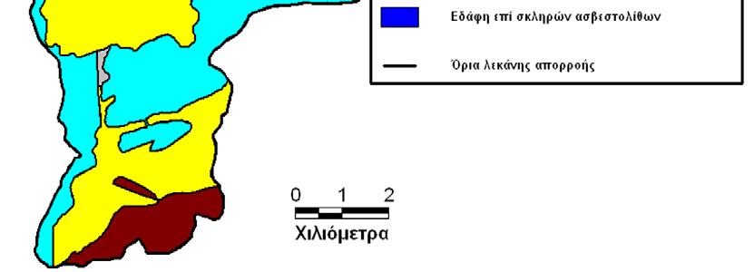 Λόγω της έλλειψης εδαφολογικών στοιχείων από εδαφοτομές, εδαφοσειρές ή χάρτες γαιών, ο εδαφολογικός χάρτης της περιοχής (εικόνα 29) κατασκευάστηκε εναλλακτικά από τους γεωλογικούς χάρτες (φύλλα