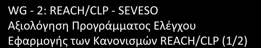 WG - 2: REACH/CLP - SEVESO Αξιολόγηση Προγράμματος Ελέγχου Εφαρμογής των Κανονισμών REACH/CLP (1/2) Διεξαγωγή έρευνας του Γενικού Χημείου του Κράτους (Δ/νση Περιβάλλοντος)